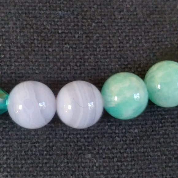 Handmade💎GENUINE💥 17" Onyx, Amazonite, Aventurine,Swarov & Glass🌺Flwer Neckl. - Picture 7 of 14